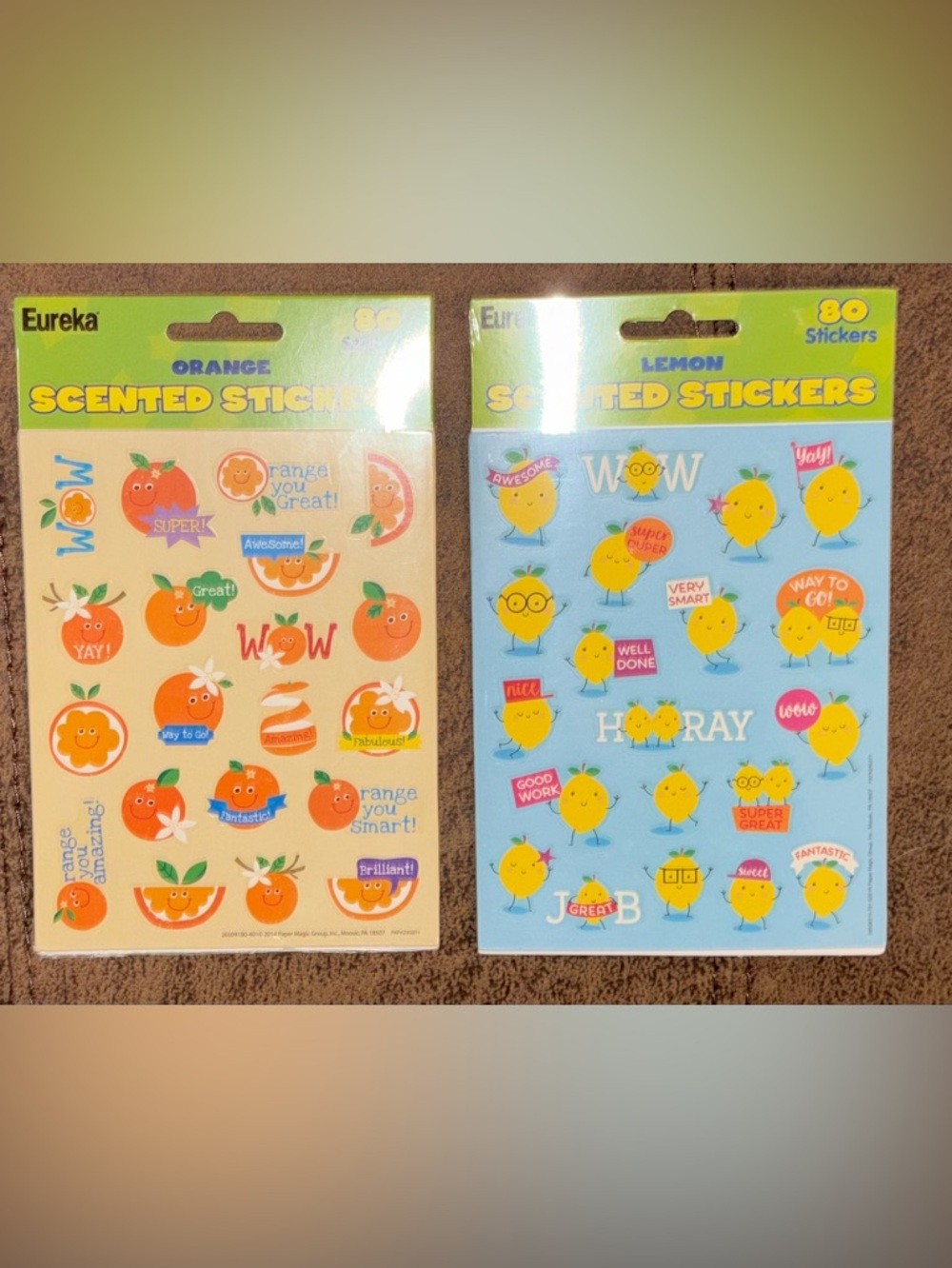 Two Packages Scratch & Sniff Stickers - Orange & Lemon, 80 Stickers Per Pack